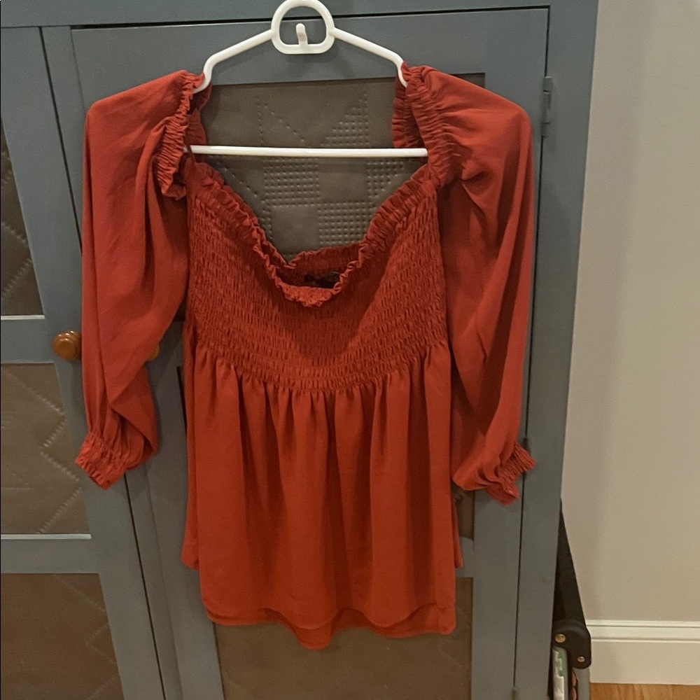Express Red Smocked Blouse